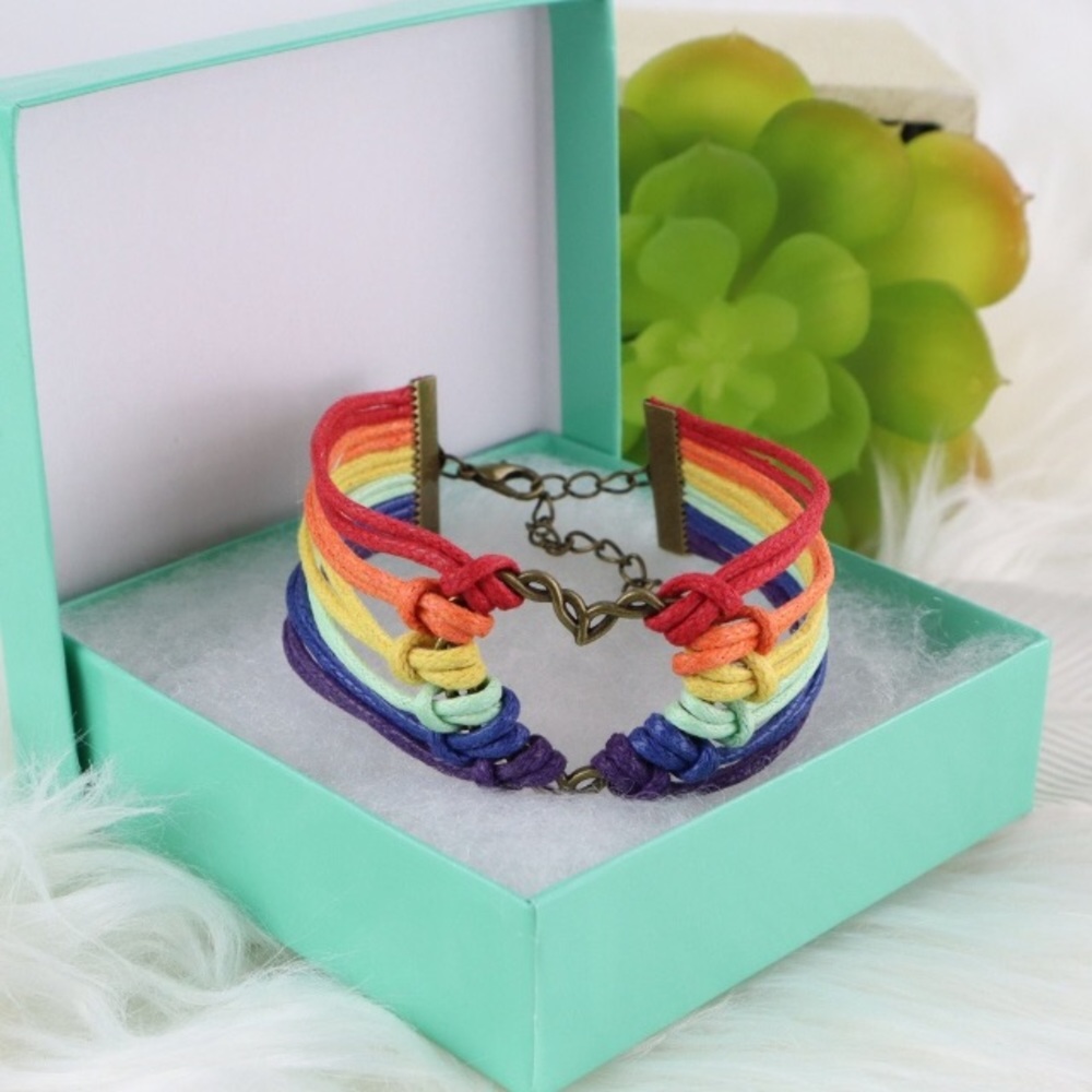 Rainbow Pride Infinity Heart Bronze Braided Charm